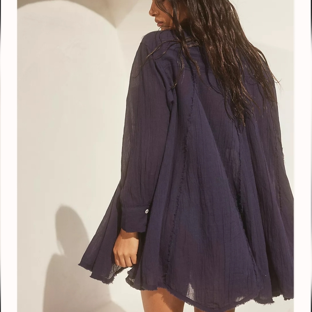 SOLD! Free People Splice Tunic Dress Button Up Black Large - Picture 2 of 6